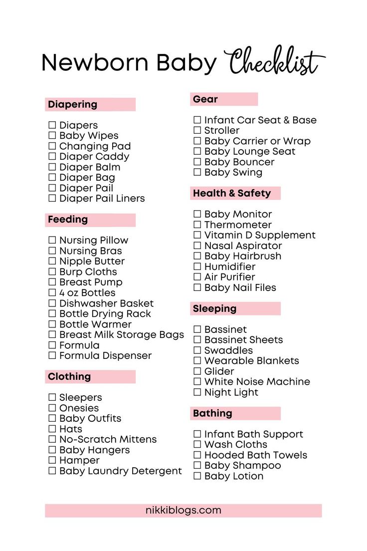 the newborn baby checklist is shown in pink