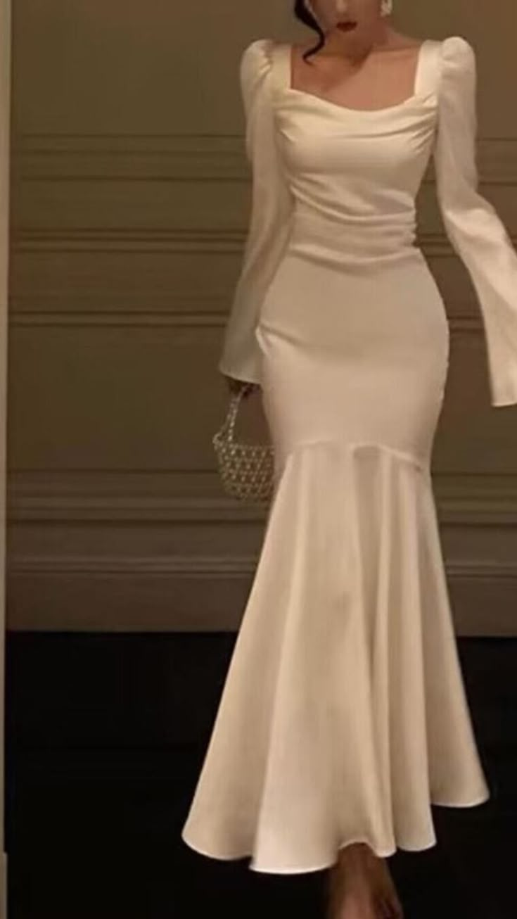 White Prom Dresses, Prom Dress Elegant, Prom Dresses Elegant, White Prom, Fancy Frocks, White Mermaid, Gaun Fashion, Chique Outfits, Modest Dresses Casual