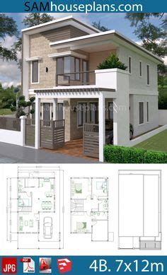 two story house plan with floor plans and measurements