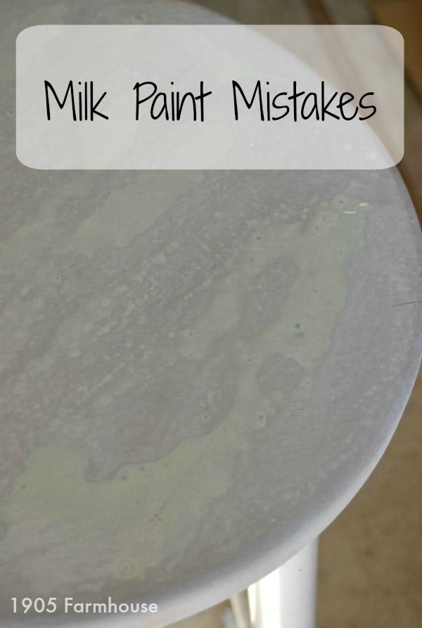 a close up of a white table with paint on it and the words milk paint intakes