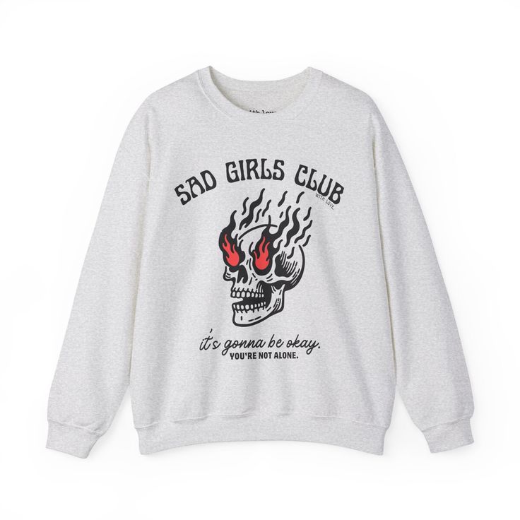 Sad Girls Club Mental Health Unisex Heavy Blend Crewneck Sweatshirt Girls Club, Summer Of Love, Heavy Fabric, Cut And Style, Crewneck Sweatshirt, Black Cat, Ribbed Knit, Crew Neck Sweatshirt, Graphic Tees