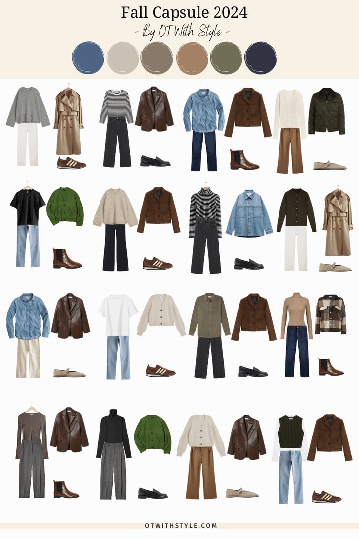 Fall 2024 Capsule Wardrobe - OT With Style Work Autumn Outfits Women, Fall Classic Capsule Wardrobe, Interchangeable Wardrobe For Women, Capsule Wardrobe Looks, Classy Fall Capsule Wardrobe, Fall Basics 2024, British Capsule Wardrobe, Winter Wardrobe Aesthetic, Fall Work Capsule Wardrobe 2024