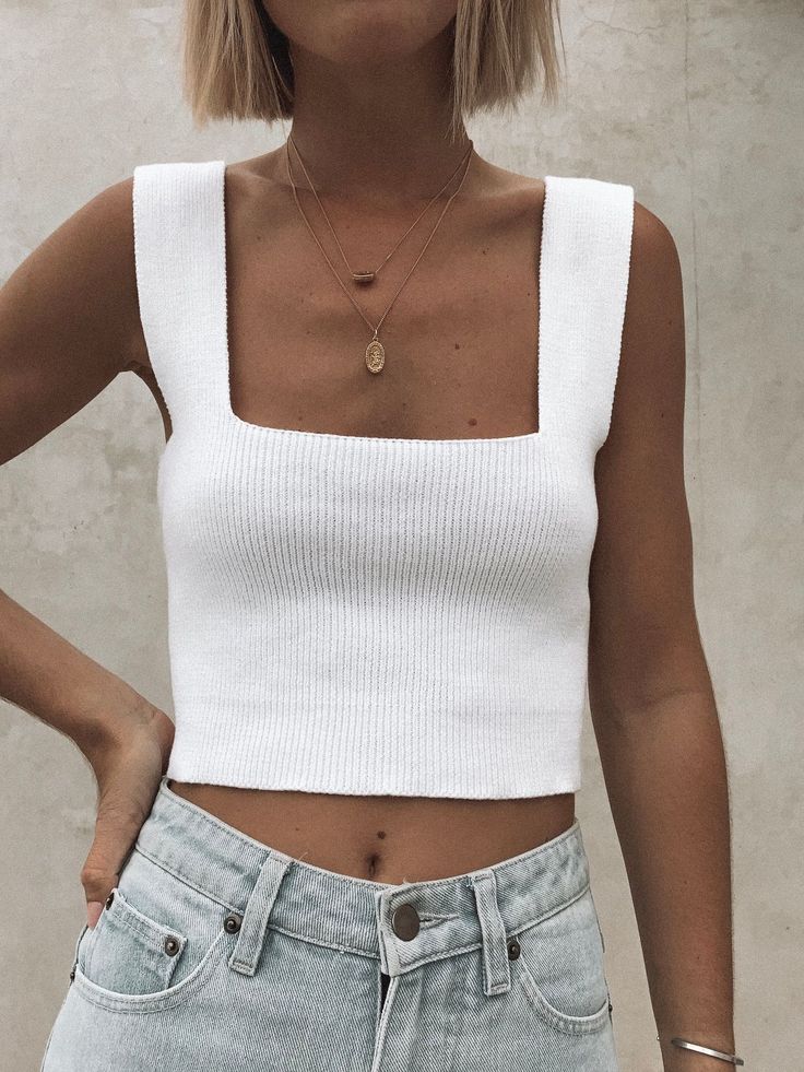 Top Inspiration, Knit Crop Top, Wide Straps, Outfits Casuales, Sewing Ideas, Spring Summer Fashion, Summer Style, Everyday Outfits, Dream Closet