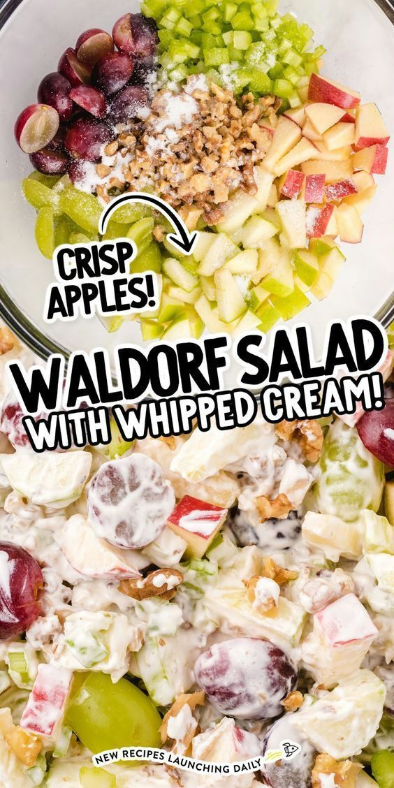 a salad with grapes, apples and walnuts in it