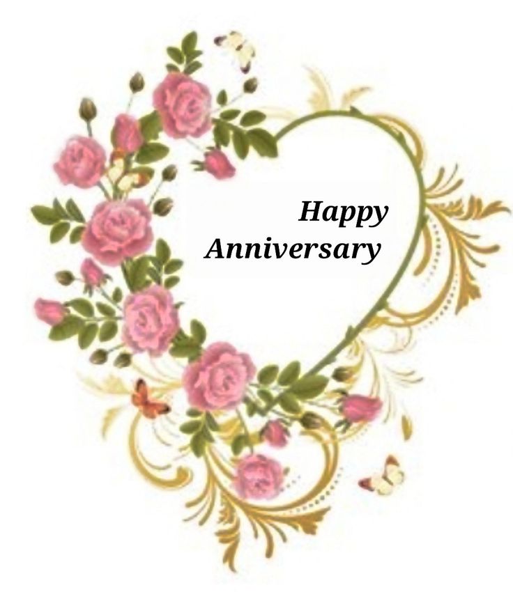 a happy anniversary card with pink roses and leaves in the shape of a heart on a white background