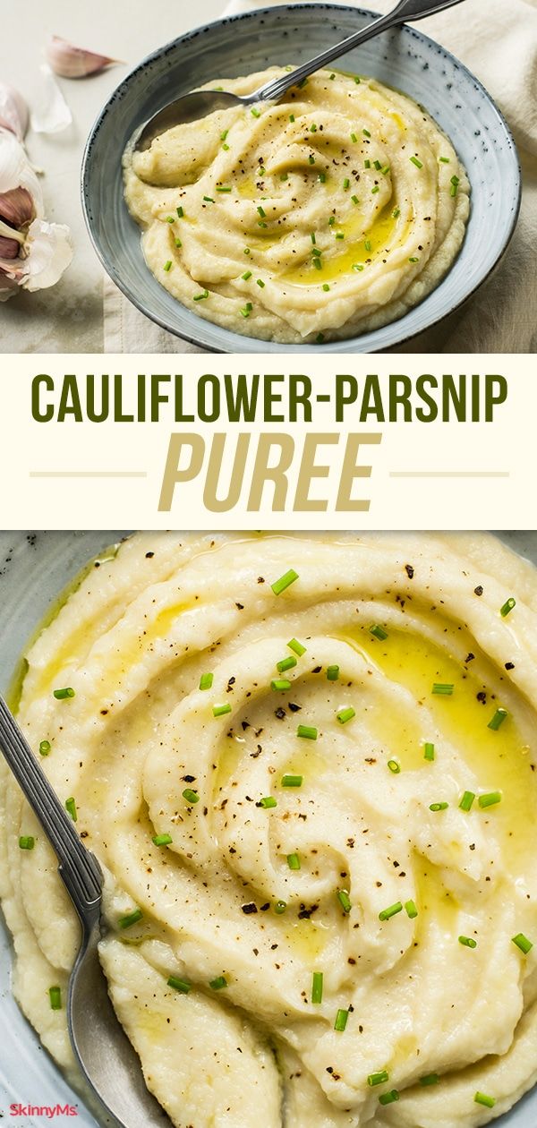 two pictures showing different types of mashed potatoes with garlic and parsnip