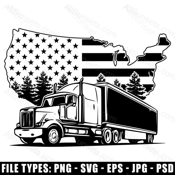 a truck with an american flag on it and the words file types, svg - eps