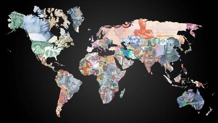 the world map is made up of money