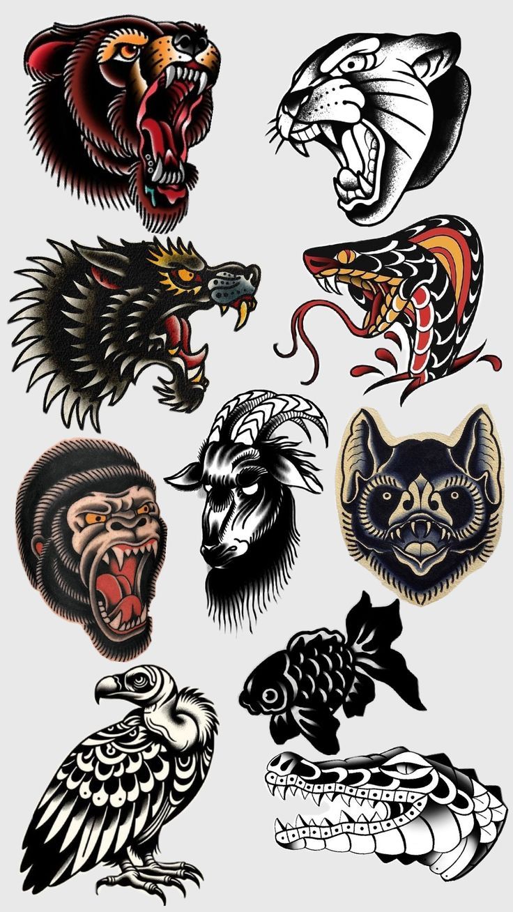 an assortment of different types of tattoos on a white background with black and red colors