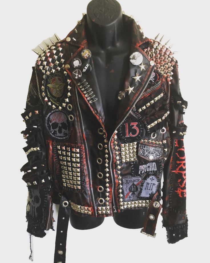 Rocker jackets from ChadCherryClothing! Spiked Leather Jacket, Punk Leather Jacket, Vintage Biker Jacket, Custom Leather Jackets, Studded Leather Jacket, Battle Jacket, Chanel Jacket, Studded Jacket, Biker Jackets