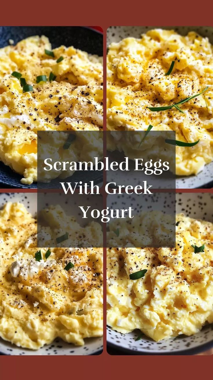 scrambled eggs with greek yogurt in a skillet