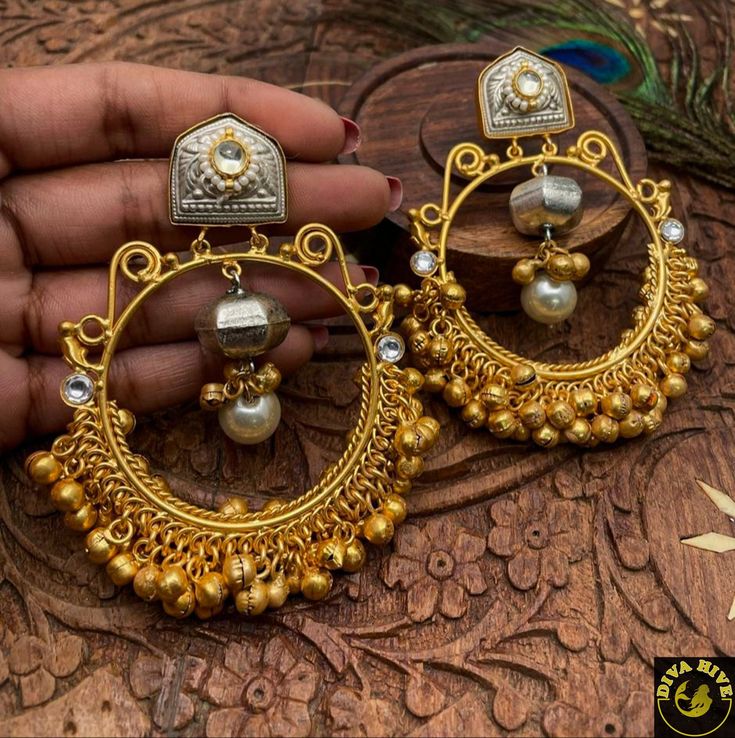 Gold Statement Hoop Earing - Earring -Earing, Earring - Divahive Luxury Gold Earrings With Oxidized Finish, Gold Dual-tone Earrings For Festive Season, Gold Dual-tone Earrings For Festive Occasions, Gold Small Hoop Earrings For Festive Occasions, Festive Gold Dual-tone Earrings, Festive Dual-tone Gold Earrings, Gold Dual-tone Earrings, Dual-tone Gold Plated Jewelry, Gold Dual-tone Earrings For Gift