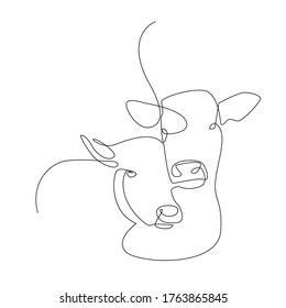 continuous line drawing of a cow's face