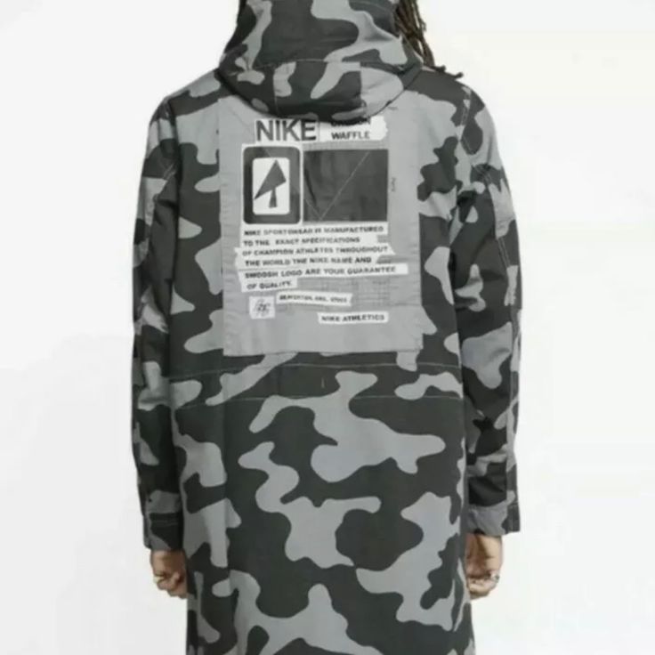 Nike Sportswear Men Parka $230 Jacket Smoke Grey Black Camo Ck2536- Loose Fit #4 New With Tags Fits Larger Than Given Size Black Outerwear With Patch Pockets For Outdoor Activities, Black Outerwear With Patch Pockets For Outdoor, Techwear Long Sleeve Sports Parka, Sports Techwear Long-sleeve Parka, Urban Sport Coat For Streetwear In Fall, Urban Sport Coat For Fall Streetwear, Streetwear Long Sleeve Sport Coat With Patch Pockets, Casual Waterproof Sport Coat For Fall, Streetwear Sport Coat With Patch Pockets And Long Sleeves