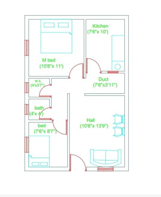 the floor plan for a two bedroom apartment with an attached kitchen and living room area