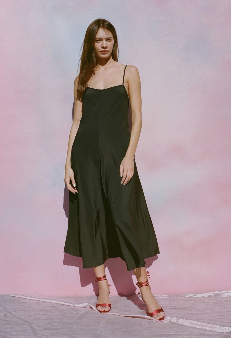 Ciao Lucia | Cristina Dress Matte Black Sara Dress, Sabrina Dress, Ciao Lucia, Kate Dress, Lilac Dress, Satin Slip, Dress Midi, Satin Slip Dress, Black Cardigan