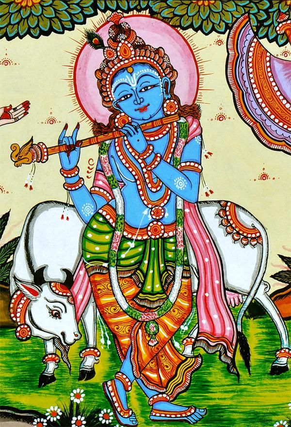 a painting of a god riding on the back of a cow