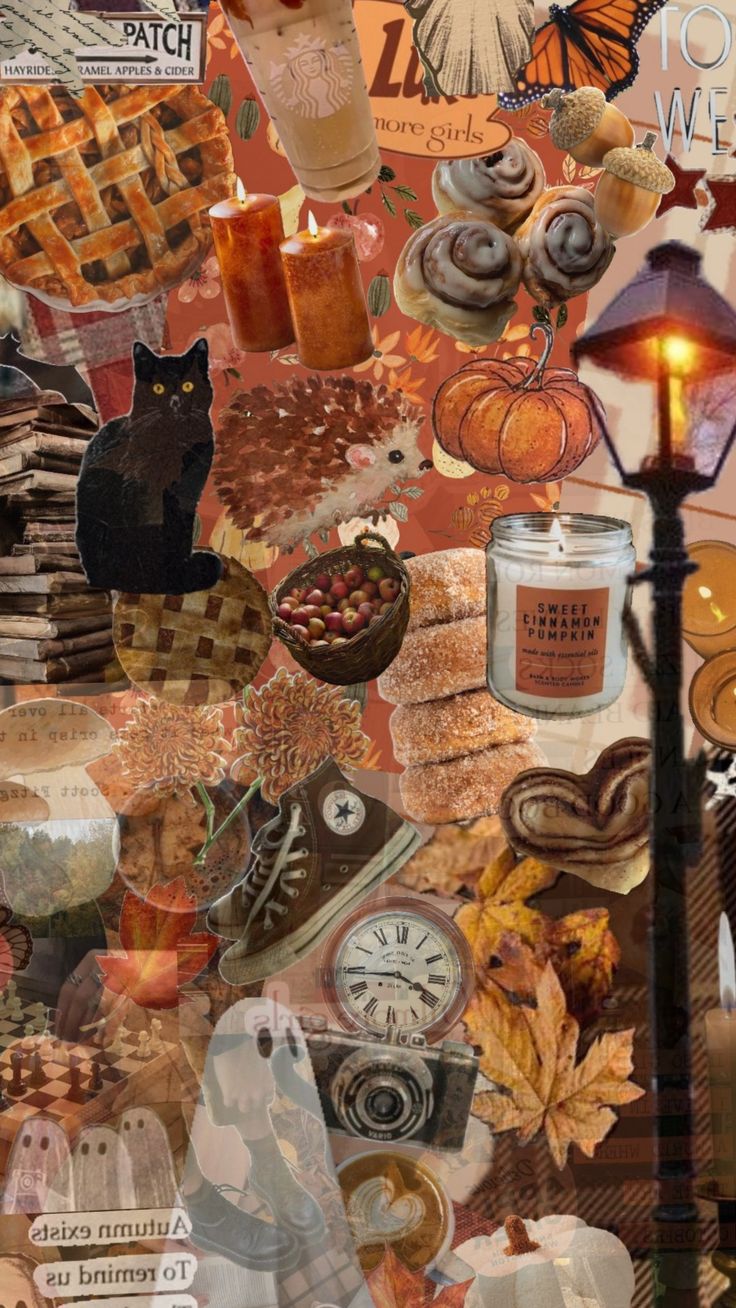 a collage of many different items including candles, cookies and other things to make it look like fall