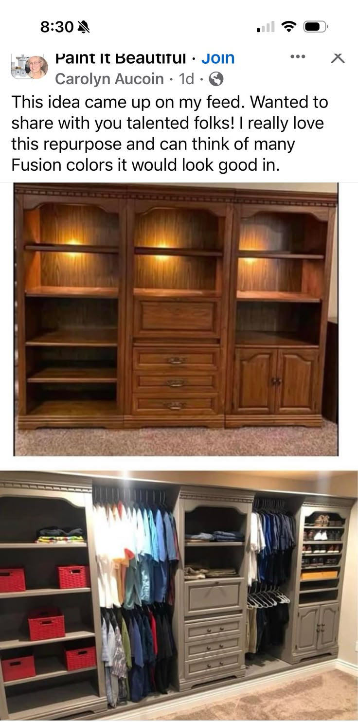 an image of a closet with clothes hanging on it and the caption that reads, this idea came up on my feed wanted to have