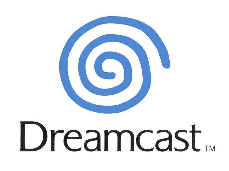 the dreamcast logo is shown in blue and black, as well as an image of a spiral