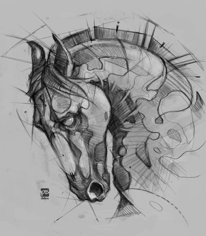 a drawing of a horse with the words you can find more awesome work from this artist on