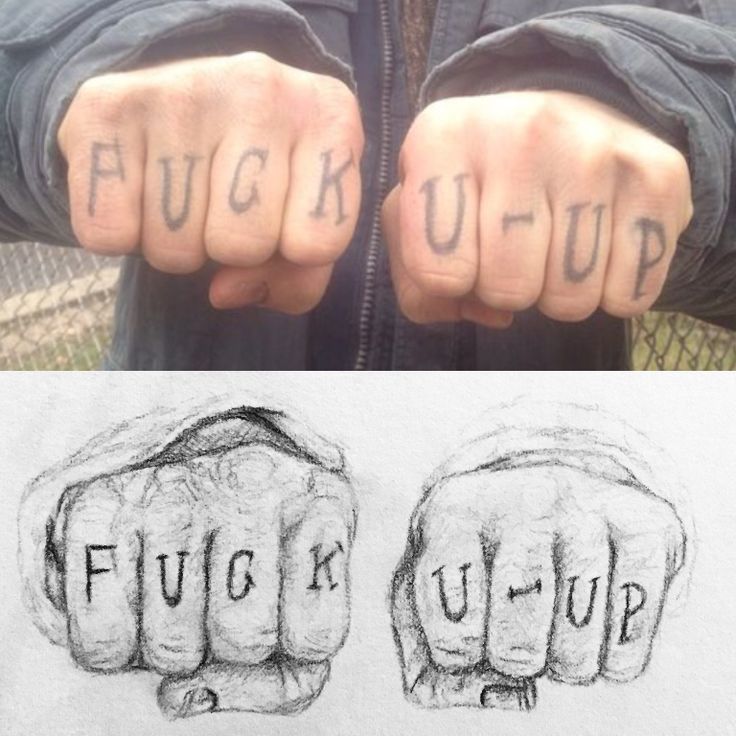 two hands with the words fluck up written on them, and an image of their fists