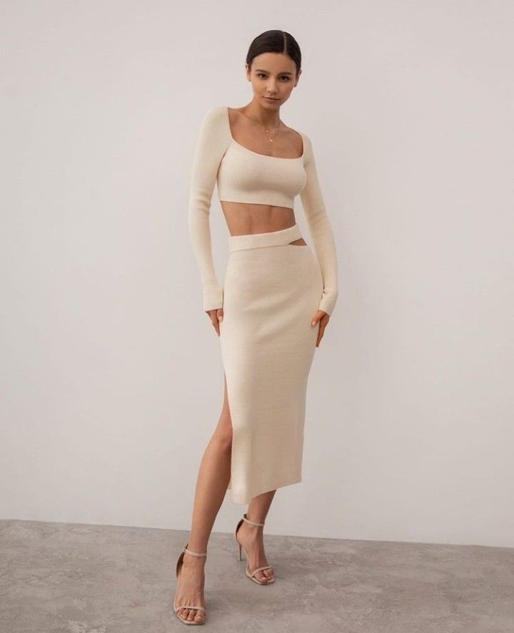 Rib Skirt, Knit Skirt Set, Bodycon Tops, Chic Skirts, Online Fashion Store, Neck Crop Top, Going Out Outfits, Color Block Sweater, Knit Crop Top