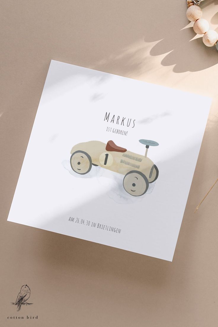 a greeting card with an image of a toy car