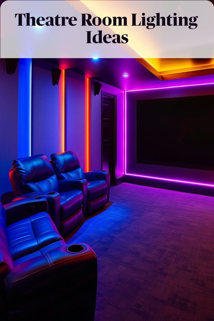 Use RGB color-changing lights to create dynamic lighting effects that match the mood of the movie or gaming session. Small Theatre Room Ideas, Room Lighting Ideas, Small Theatre, Cinema Experience, Set The Mood, Comfy Seating, Theatre Room, Theater Room, The Theatre