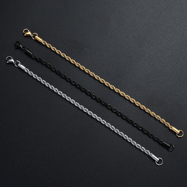 Elevate your accessory game with the exquisite Twisted Rope Chain Bracelet, a true embodiment of style and sophistication. Crafted to perfection, this bracelet is a seamless fusion of contemporary design and timeless elegance. Made from high-quality stainless steel and plated in luxurious gold black, it radiates opulence and refinement. The standout feature of this bracelet is its unique twisted rope chain design, which effortlessly captures attention and sets you apart from the crowd. Whether y Stylish Bracelet, Rope Design, Chain Design, Gold Bracelet Chain, Rope Chain, Stylish Accessories, Silver Bracelets, Gold Black, Fashion Bracelets