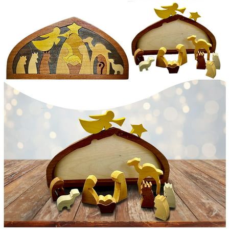 the nativity scene is made out of wood