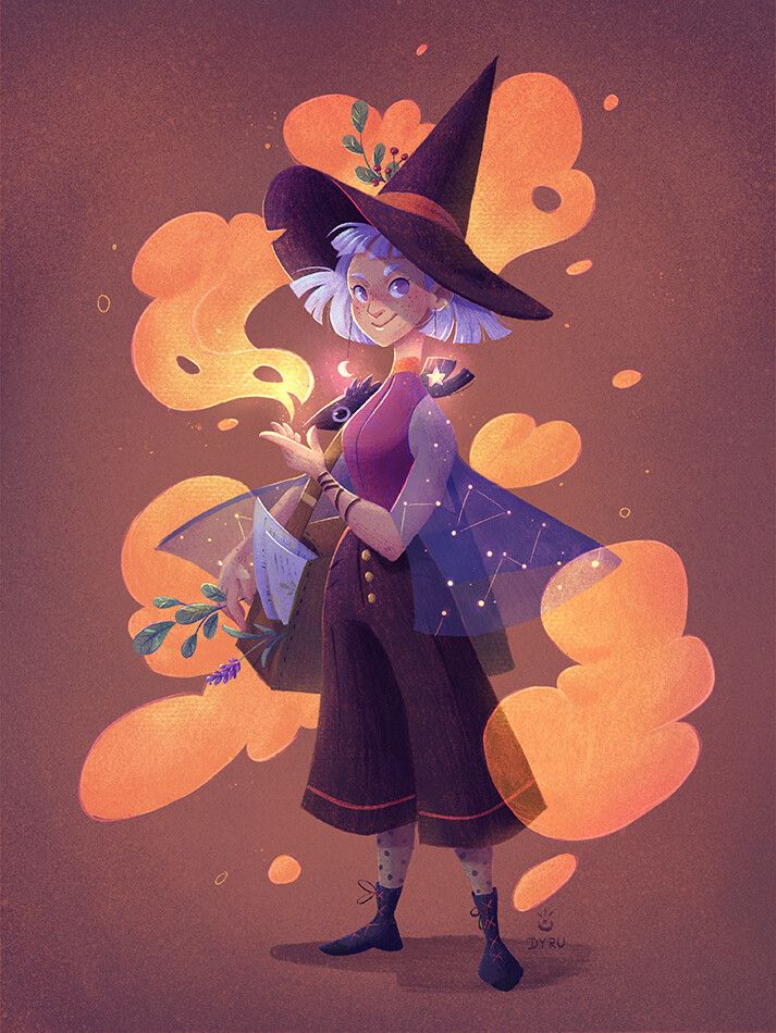 an illustration of a witch holding a magic wand