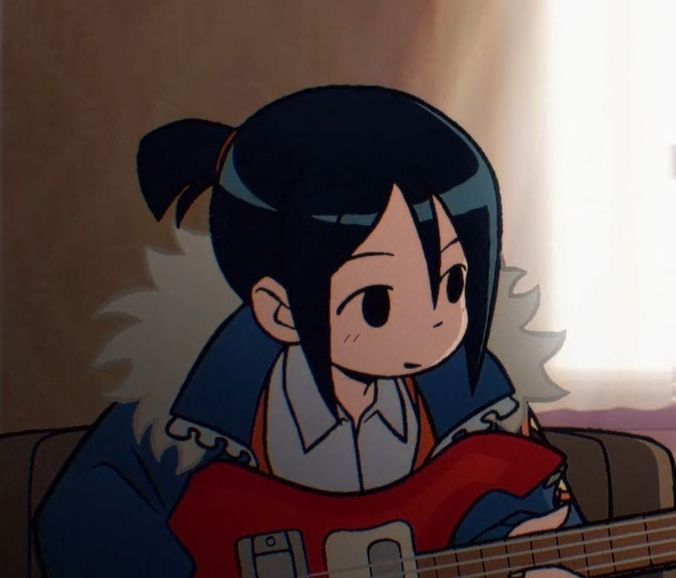 an animated image of a person playing a guitar