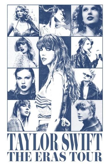 the poster for taylor swift's concert at the eras tour, with photos of her