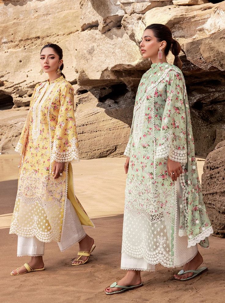 Esme - 9B – Zainab Chottani International Traditional Off-white Floral Print Sets, Designer Yellow Kurta For Spring, Yellow Salwar Kameez With Floral Embroidery, Designer Floral Print Kurta For Summer, Off White Floral Print Kurta For Wedding, Floral Print Kurta For Summer, Designer Floral Print Summer Kurta, White Floral Print Kurta For Wedding, Summer Floral Print Kurta