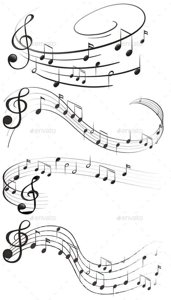 three musical notes with black and white music staffs royalty - art iste stock photo