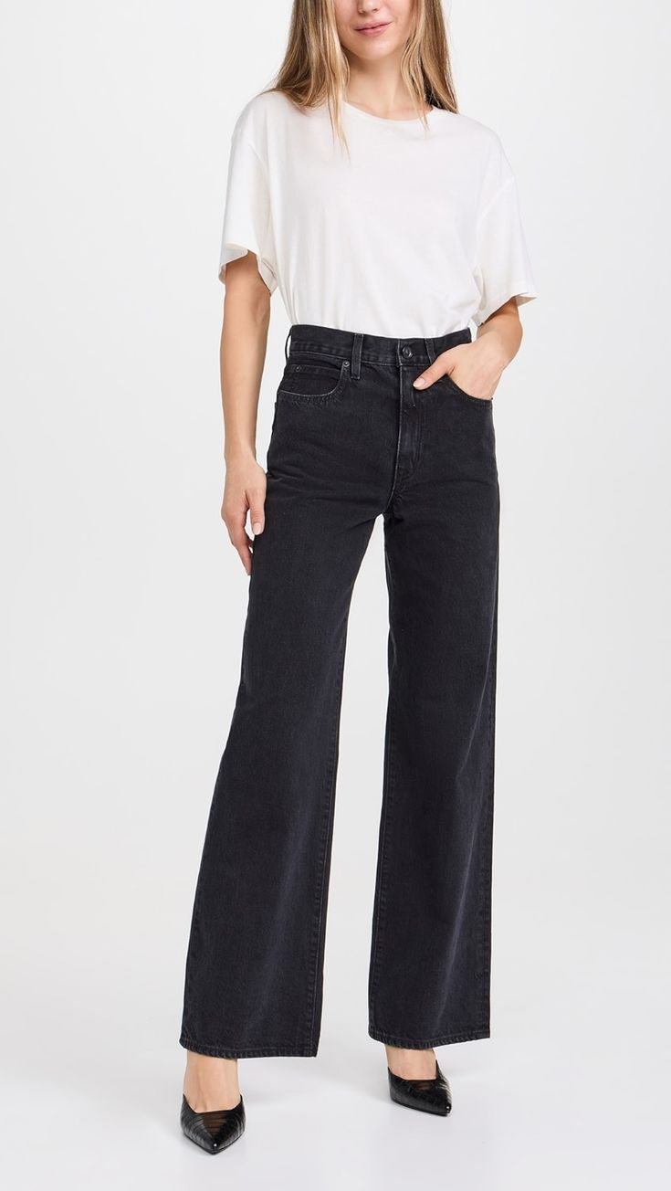 SLVRLAKE Grace Jeans | Shopbop Mid-rise Flare Jeans In Washed Black For Work, Washed Black Mid-rise Jeans For Workwear, Mid-rise Washed Black Jeans For Work, Washed Black High Rise Jeans For Work, High Rise Washed Black Jeans For Work, High Rise Washed Black Flare Jeans For Work, Washed Black Cotton Jeans With Button Closure, Modern High-rise Washed Black Jeans, Chic High-rise Jeans With Button Zip Fly