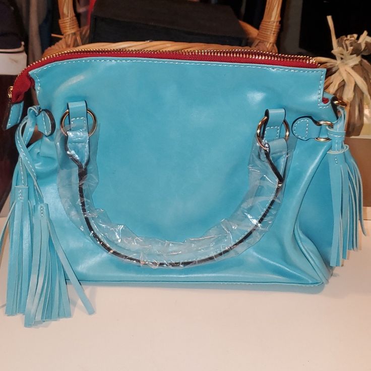 Beautiful Brand New Blue Bag Ready To Ship Blue Trendy Satchel For Spring, Trendy Blue Satchel For Spring, Blue Tote Satchel For Spring, Casual Blue Satchel With Zipper Closure, Blue Satchel Shoulder Bag For Spring, Trendy Blue Travel Satchel, Blue Satchel For Daily Use In Spring, Blue Satchel For Everyday Spring Use, Trendy Turquoise Shoulder Bag