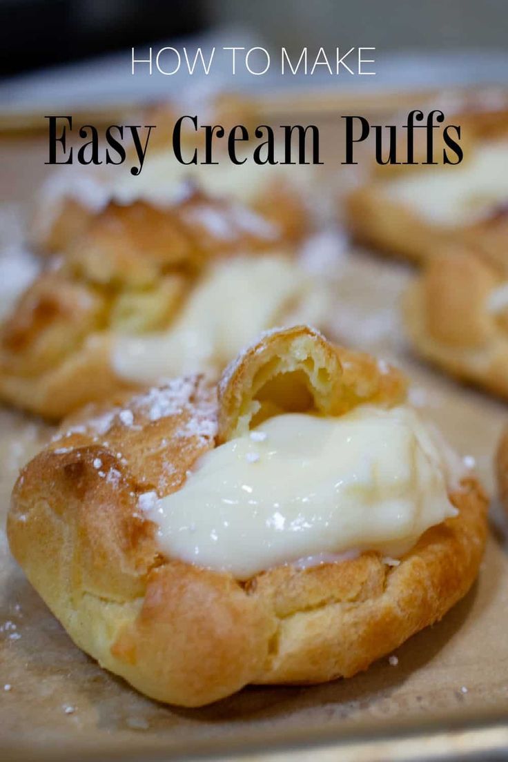 homemade cream puffs filled with pudding setting on a parchment lined baking sheet. Easy Cream Puff Filling, Easy Cream Puffs, Cream Puffs Recipe Easy, Cream Puffs Recipe, Homemade Cream Puffs, Cream Puffs Easy, Silky Pudding, Cream Puff Filling, Cream Puff Recipe