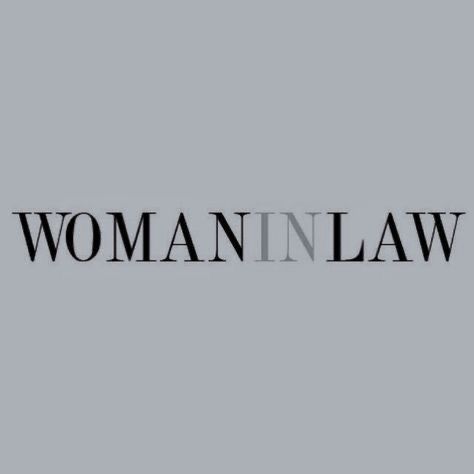 the word woman in law is shown on a gray background with black letters that read,'woman in law '