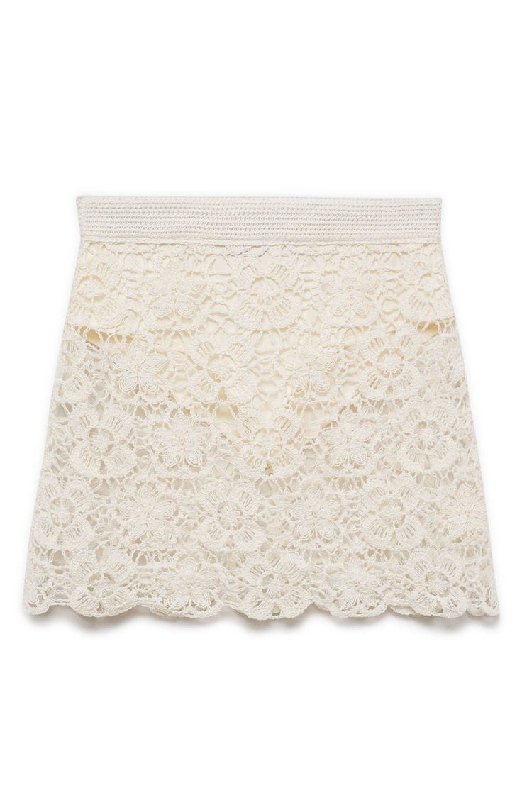 Set your boho spirit free in this gorgeous crocheted skirt featuring a fabulous floral pattern and lined with matching briefs. Concealed-elastic waist Interior brief 53% polyester, 47% cotton Hand wash, line dry Imported Lace Lined Mini Skirt For Summer, Lace Tiered Skirt Bottoms For Beach, Bohemian Lace Lined Skirt, Chic Summer Skirt With Crochet Trim, White Crochet Skirt For Spring, Bohemian Lace Mini Skirt For Summer, Spring Tiered Skirt With Crochet Trim, Summer Lace Skirt With Crochet Trim, Spring Lace Mini Skirt With Lining