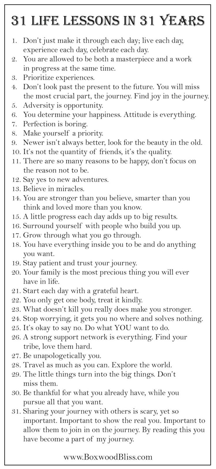 25 Years Old Quotes Life Lessons, Things To Live By Good Advice, Learning A Lesson Quotes, Being 32 Years Old Quotes, List Of Life Lessons, Things I’ve Learned In Life List, Lessons To Learn In Life, 30 Lessons In 30 Years, Turning 31 Quotes