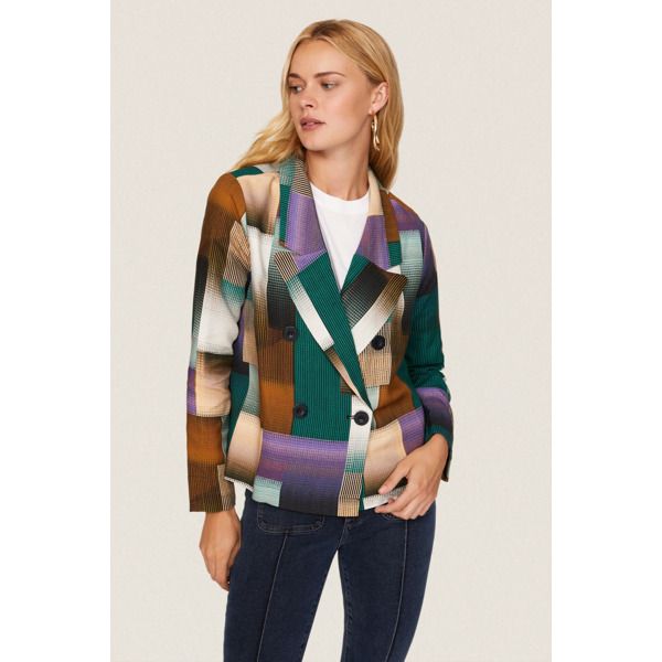 Multicolor crepe (100% Tencel™ Lyocell). Blazer. Long sleeves. Collar. Front button closure. 25" from shoulder to hemline. Imported. Multicolor Embroidered Floral Print Long Sleeve Outerwear, Luxury Multicolor V-neck Outerwear, Luxury Multicolor Jacquard Knit Outerwear, Multicolor V-neck Floral Print Outerwear, Curated Closet, Bohemian Long-sleeved Floral Patchwork Outerwear, Double Breasted Jacket, Rent The Runway, Closet Designs