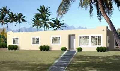 an artist's rendering of a house with palm trees in the front and side