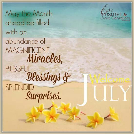 a beach scene with yellow flowers and the words welcome july written in different languages on it