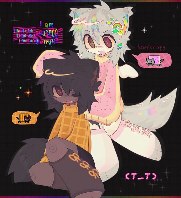 two anime characters hugging each other in front of a black background with stars on it