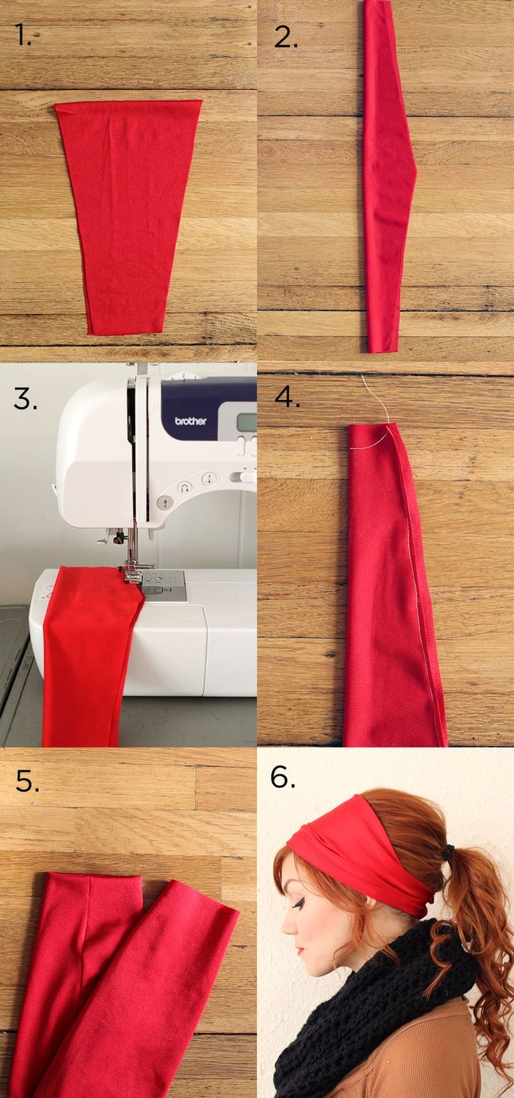 instructions for how to sew a red ribbon on a sewing machine with pictures showing the step - by - step process