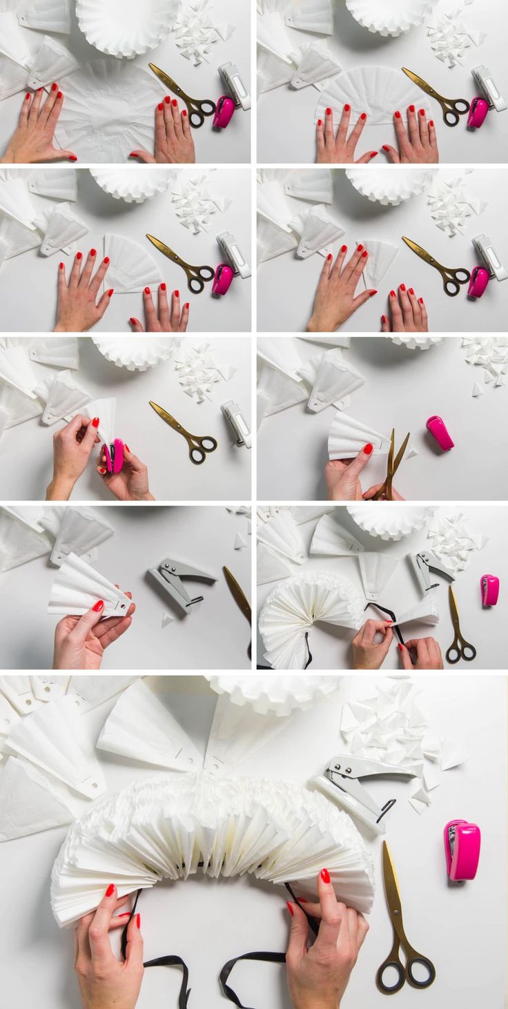 the process of making paper flowers with scissors