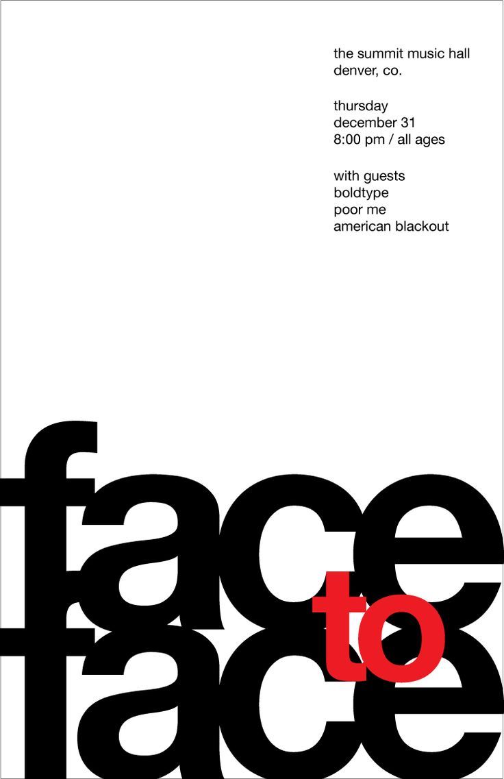 a poster with the words face to face written in black and red on white paper