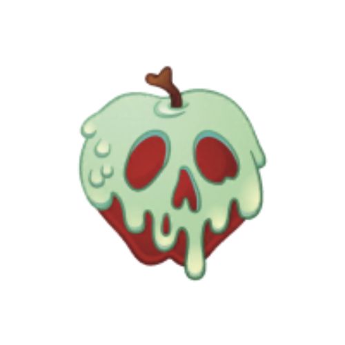 an apple with green icing and a skull on it